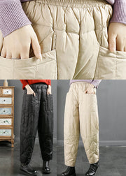Fashion Black Pockets Patchwork Thick Duck Down Filled Pants