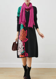 Fashion Black Print Original Design Knit Long Sweater Spring