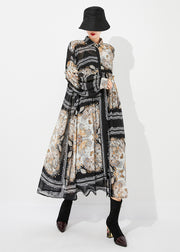 Fashion Black Print Oversized Wrinkled Chiffon Long Dresses Spring