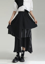 Fashion Black Striped Asymmetrical Patchwork Cotton Skirts Summer