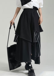 Fashion Black Striped Asymmetrical Patchwork Cotton Skirts Summer
