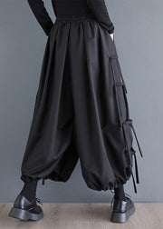 Fashion Black Tasseled Oversized Cotton Harem Pants Spring