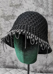 Fashion Black Tasseled Woven Bucket Hat