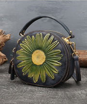 Fashion Black The Sunflowers Jacquard Calf Leather Messenger Bag