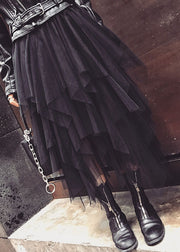 Fashion Black Tüll asymmetrisch A-Linie Herbstrock