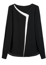 Fashion Black V Neck Patchwork Chiffon Shirt Top Long Sleeve