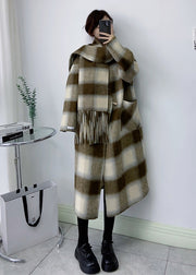 Fashion Black V Neck Pockets Plaid Wool Coats Winter