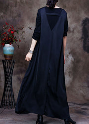 Fashion Black V Neck pockets Silk Maxi Dresses Sleeveless