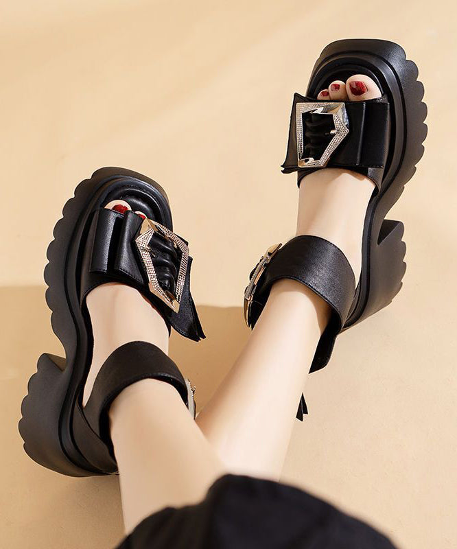 Fashion Black Zippered Sandals Buckle Strap Chunky Sandals