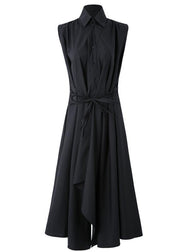 Fashion Black asymmetrical design Long Summer Chiffon Dress - SooLinen