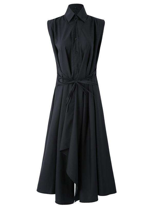 Fashion Black asymmetrical design Long Summer Chiffon Dress - SooLinen