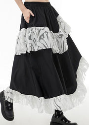 Fashion Black elastic waist Lace Patchwork Skirts Spring