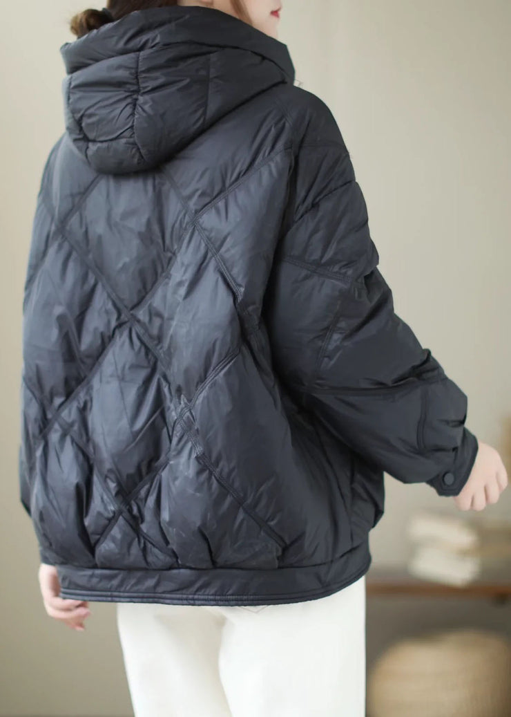 Fashion Black hooded zippered Casual Winter Duck Down Winter Coats