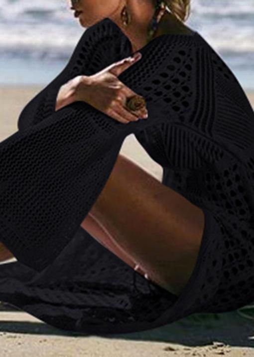 Fashion Black knitting Cotton Hollow Out Summer Dresses - SooLinen