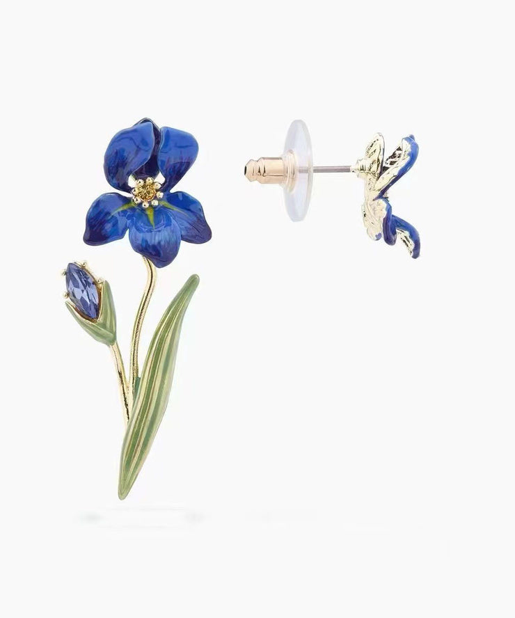 Fashion Blue Alloy Zircon Floral Drop Earrings