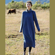 Modische blaue und rote High-Neck-Maxi-Pullover-Kleider für Frauen