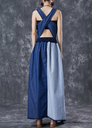 Fashion Blue Asymmetrical Patchwork Backless Denim Dress Summer