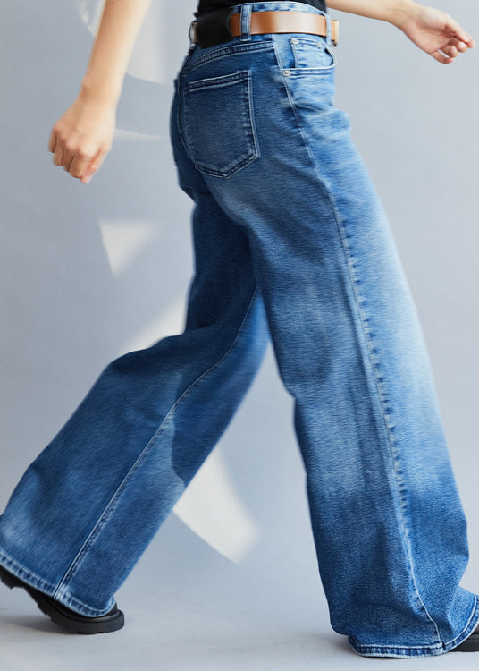 Fashion Blue Lässige Denim-Hosen mit hoher Taille Frühling