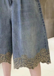 Fashion Blue High Waist Lace Patchwork Denim Shorts Summer