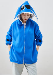 Fashion Blue Hooded Stitch Cotton Coat Fall