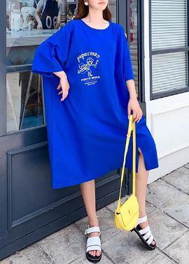 Fashion Blue O-Neck Cotton Summer Maxi Dresses - SooLinen