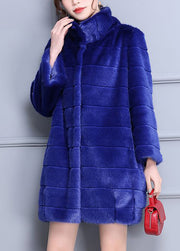 Fashion Blue Oversized Warm Fuzzy Fur Fluffy Coats Winter