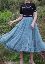 Fashion Blue Patchwork Circle Cute pleated dress Fall Skirt
