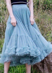 Fashion Blue Patchwork Circle Cute pleated dress Fall Skirt