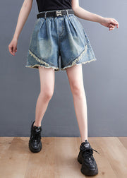 Fashion Blue Patchwork High Waist Denim Shorts Summer