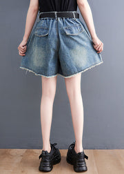 Fashion Blue Patchwork High Waist Denim Shorts Summer