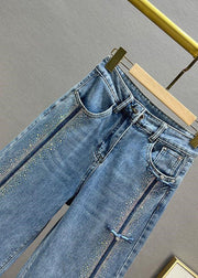 Fashion Blue Patchwork Zircon High Waist Wide Leg Jeans