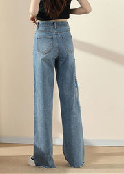 Fashion Blue Pockets Embroideried Nail Bead Denim Pants Spring