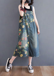 Fashion Blue Pockets Print Patchwork Denim Dresses Summer