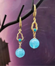 Fashion Blue Sterling Silver Overgild Inlaid Gem Stone Drop Earrings