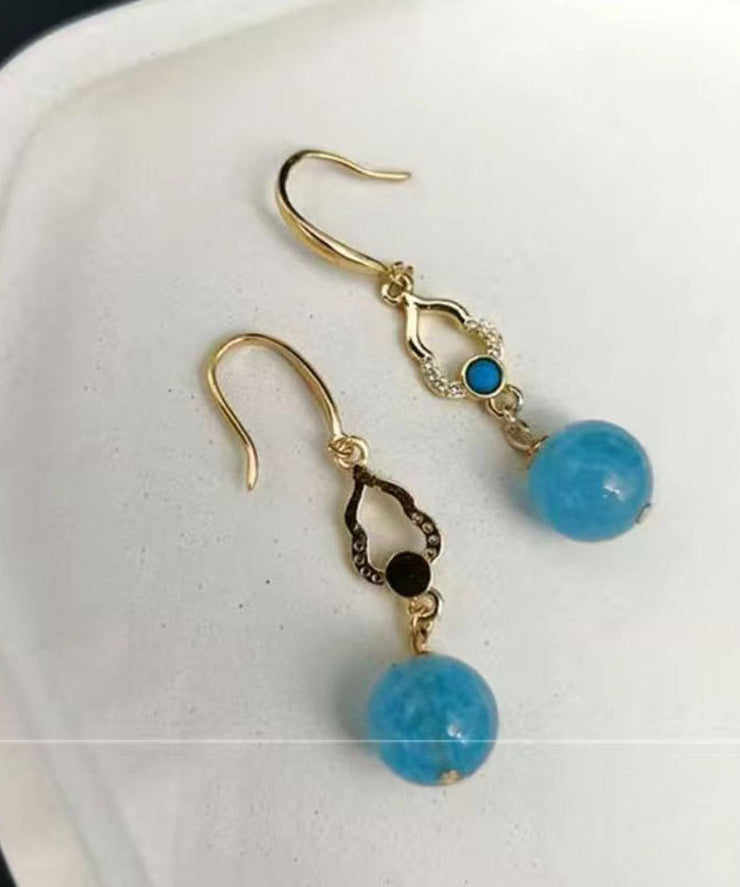 Fashion Blue Sterling Silver Overgild Inlaid Gem Stone Drop Earrings