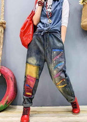 Modische Jeans-Haremshose mit blauem Aufnäher