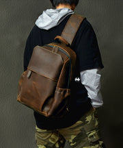Fashion Brown Calf Leather Man's Backpack Bag