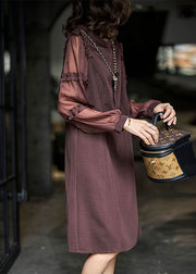 Fashion Brown Ruffled Patchwork Cotton Long Dress Spring