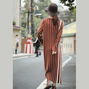 Modische braune gestreifte Baggy-Maxi-Pullover-Kleider für Frauen