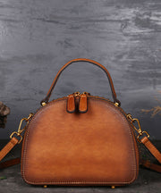 Fashion Brown The Sunflowers Embossing Calf Leather Rivet Tote Handbag