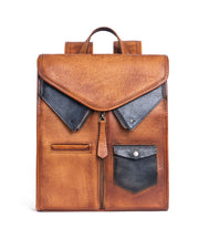 Fashion Brown Versatile Paitings Calf Leather Backpack Bag