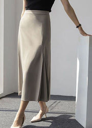 Fashion Brown Wrinkled High Waist Cotton Skirt Spring