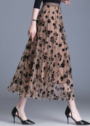 Fashion Chocolate High Waist Print Tulle A Line Skirts Spring