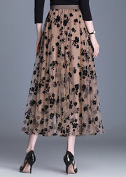 Fashion Chocolate High Waist Print Tulle A Line Skirts Spring