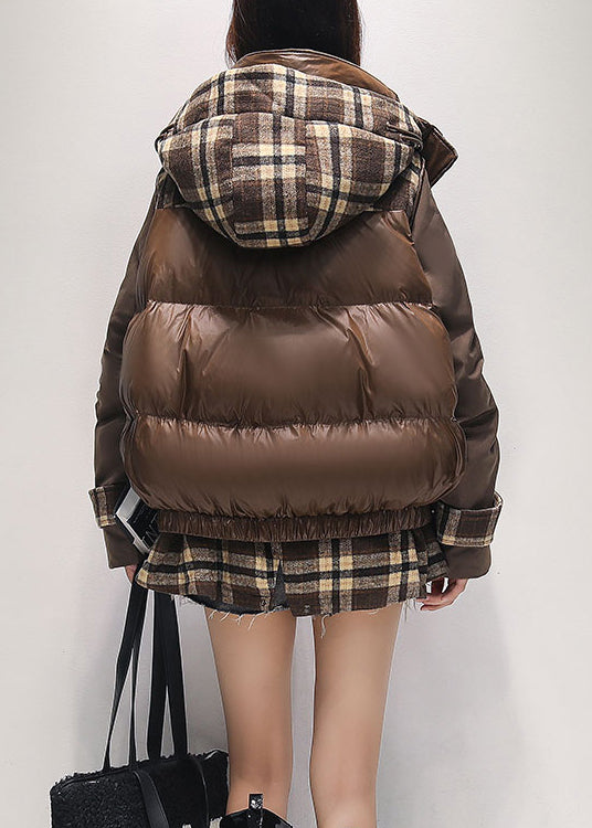 Fashion Coffee Hooded False Two Pieces Duck Down Puffer Jacket Winter