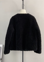 Fashion Coffee O Neck Nail Bead Wool Short Coat Winter