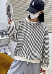 Fashion Chocolate O-Neck Striped Patchwork Cotton Sweatshirts Top Long Sleeve