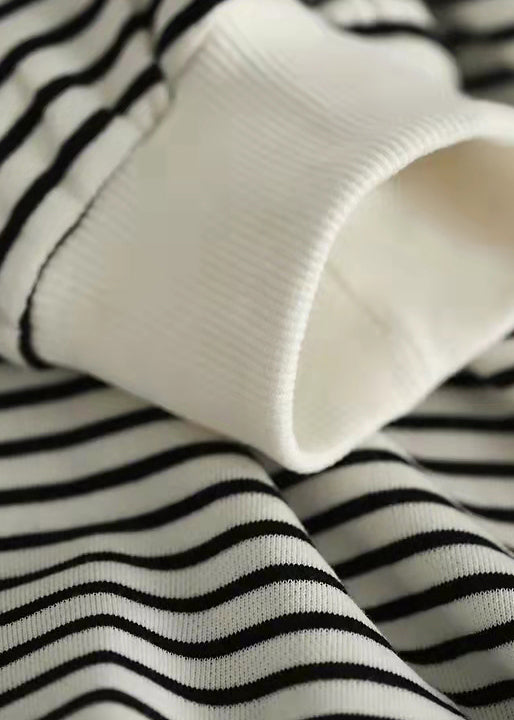 Fashion Chocolate O-Neck Striped Patchwork Cotton Sweatshirts Top Long Sleeve