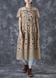 Fashion Coffee Ruffled Patchwork Print Chiffon Dress Summer