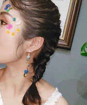 Fashion Colorblock Alloy Zircon Crystal Tassel Drop Earrings